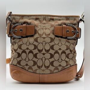COACH Signature Brown Silver Hardware Canvas Crossbody Bag